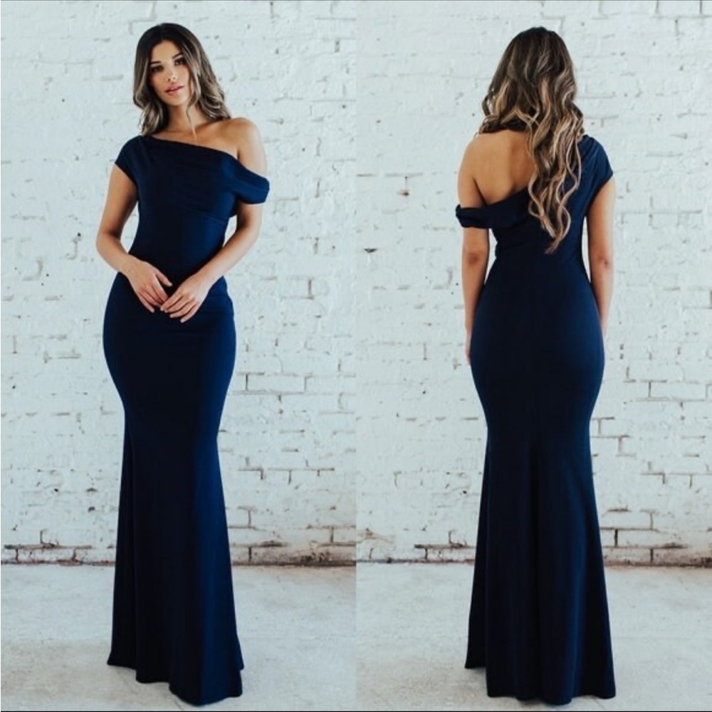 Katie May Navy One Shoulder Dress